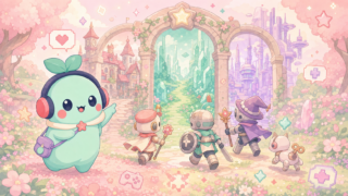 【アナザーエデン】は本当に面白い？ガチャ圧の少ないRPGを正直レビュー！のアイキャッチ。まめちゃんがゲームの世界を案内するイメージ