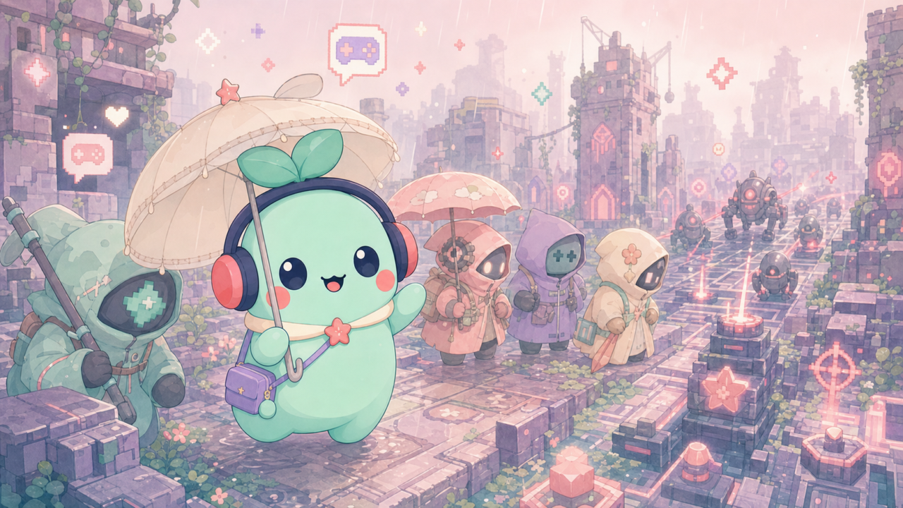 【アークナイツ】は今から始めても面白い？無課金でも遊べる？感想＆レビュー！のアイキャッチ。まめちゃんがゲームの世界を案内するイメージ