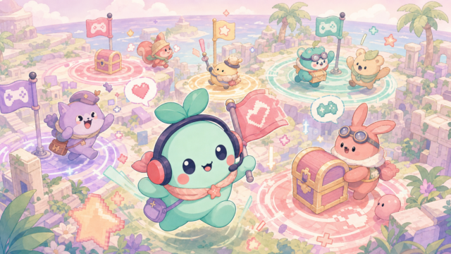 【ワンピース バウンティラッシュ】は今から始めても面白い？無課金でも遊べる？感想＆レビュー！のアイキャッチ。まめちゃんがゲームの世界を案内するイメージ