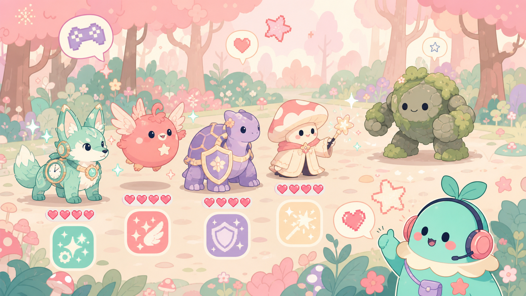 【ドラクエウォーク】は今から始めても面白い?無課金でも遊べる?感想&レビュー! ドラクエウォークのバトル画面。仲間4人が横並びでスライム系モンスターと戦っている構図