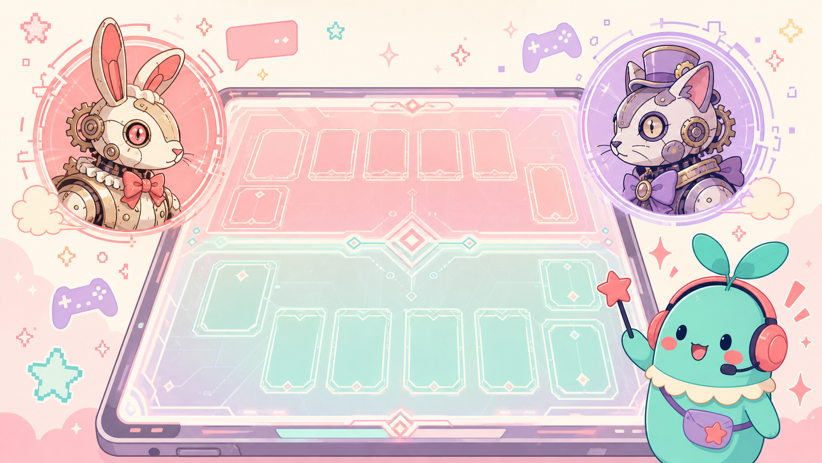 【遊戯王 デュエルリンクス】は今から始めても面白い？感想＆レビュー！ スマホ画面いっぱいに広がるデュエルフィールドと、向かい合う2人のキャラクターのアイコンが表示された対戦開始直前のシーン