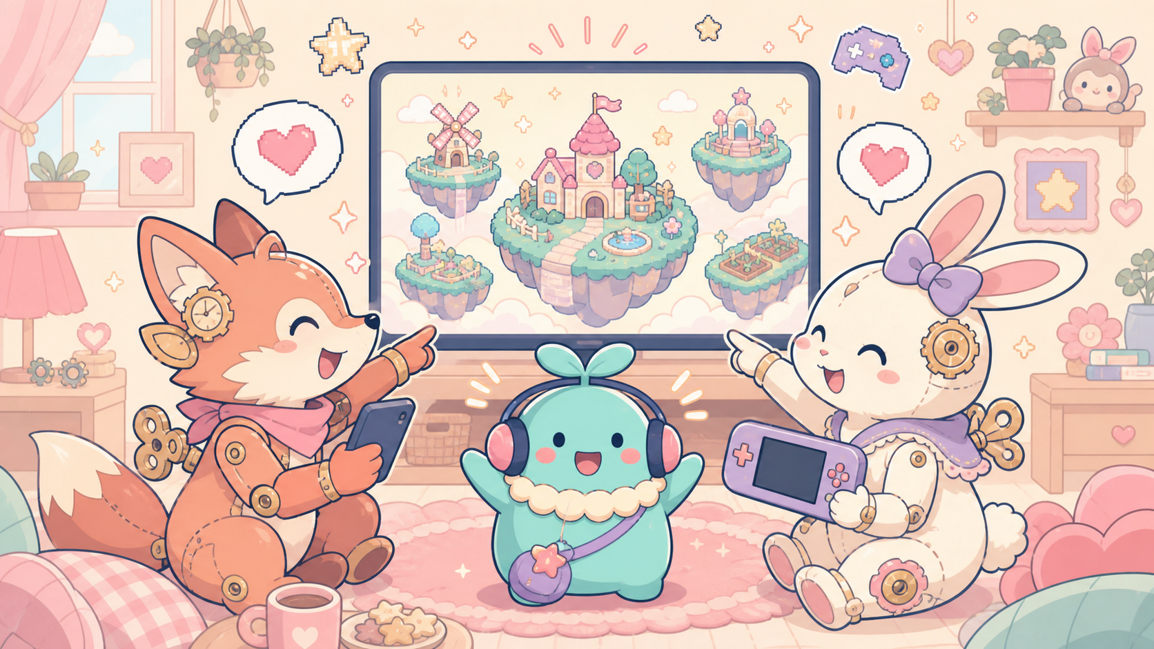 【フォートナイト】スマホでも遊べる？始め方と感想＆レビュー！ リビングでスマホとSwitchを持った二人が同じ画面を指差して笑い合っている様子