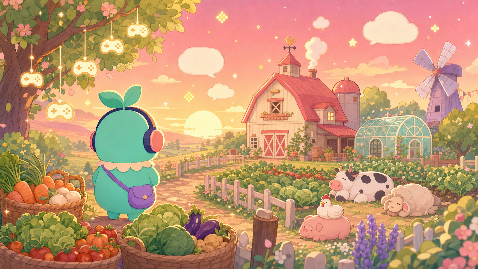 【ヘイデイ】は本当に面白い？のんびり農場ゲームの魅力を正直レビュー！ 夕暮れに染まる農場で、収穫を終えて満足そうにたたずむプレイヤーのシルエット