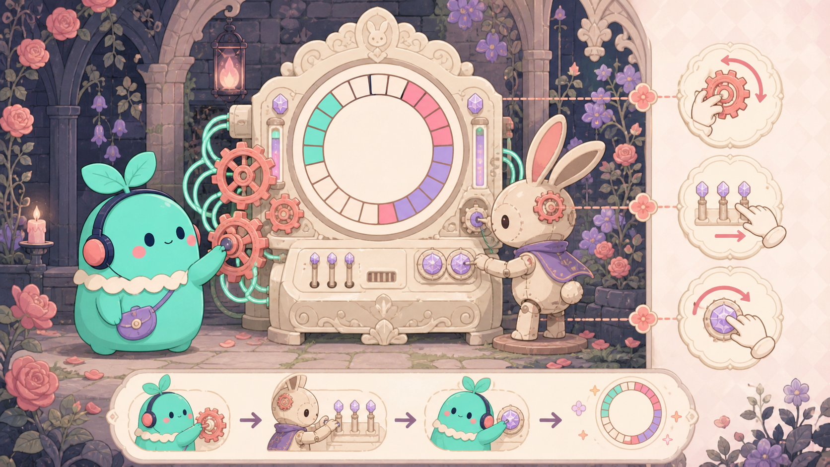 【第五人格】は今から始めても面白い?無課金でも遊べる?感想&レビュー! 暗号機を解読するサバイバー視点のチュートリアル風の操作画面イメージ