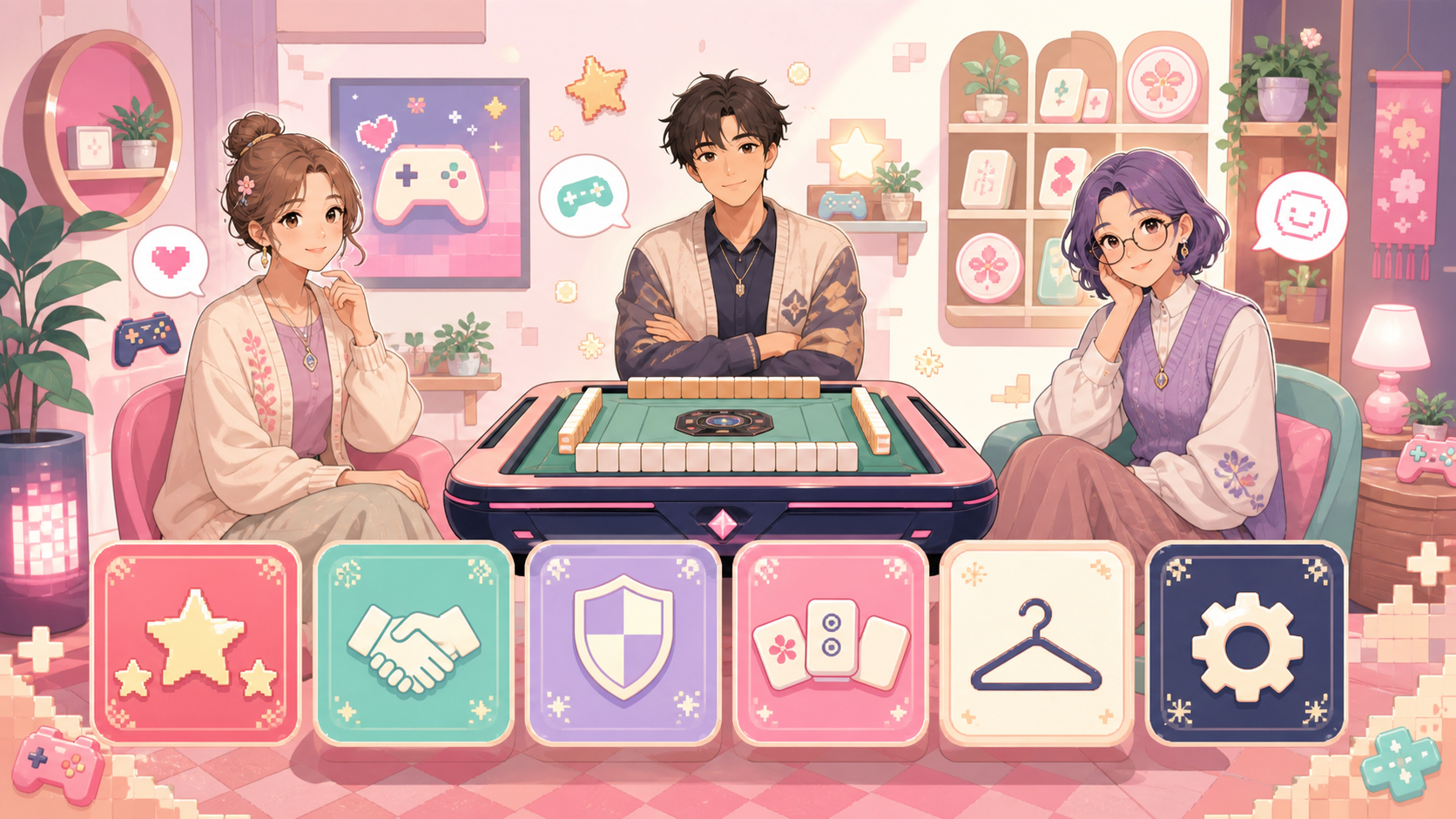 【雀魂（じゃんたま）】は初心者でも楽しめる？無課金でも遊べる？感想＆レビュー！ 雀魂のホーム画面。キャラクターが並び、段位戦・友人戦などのメニューが表示されている様子