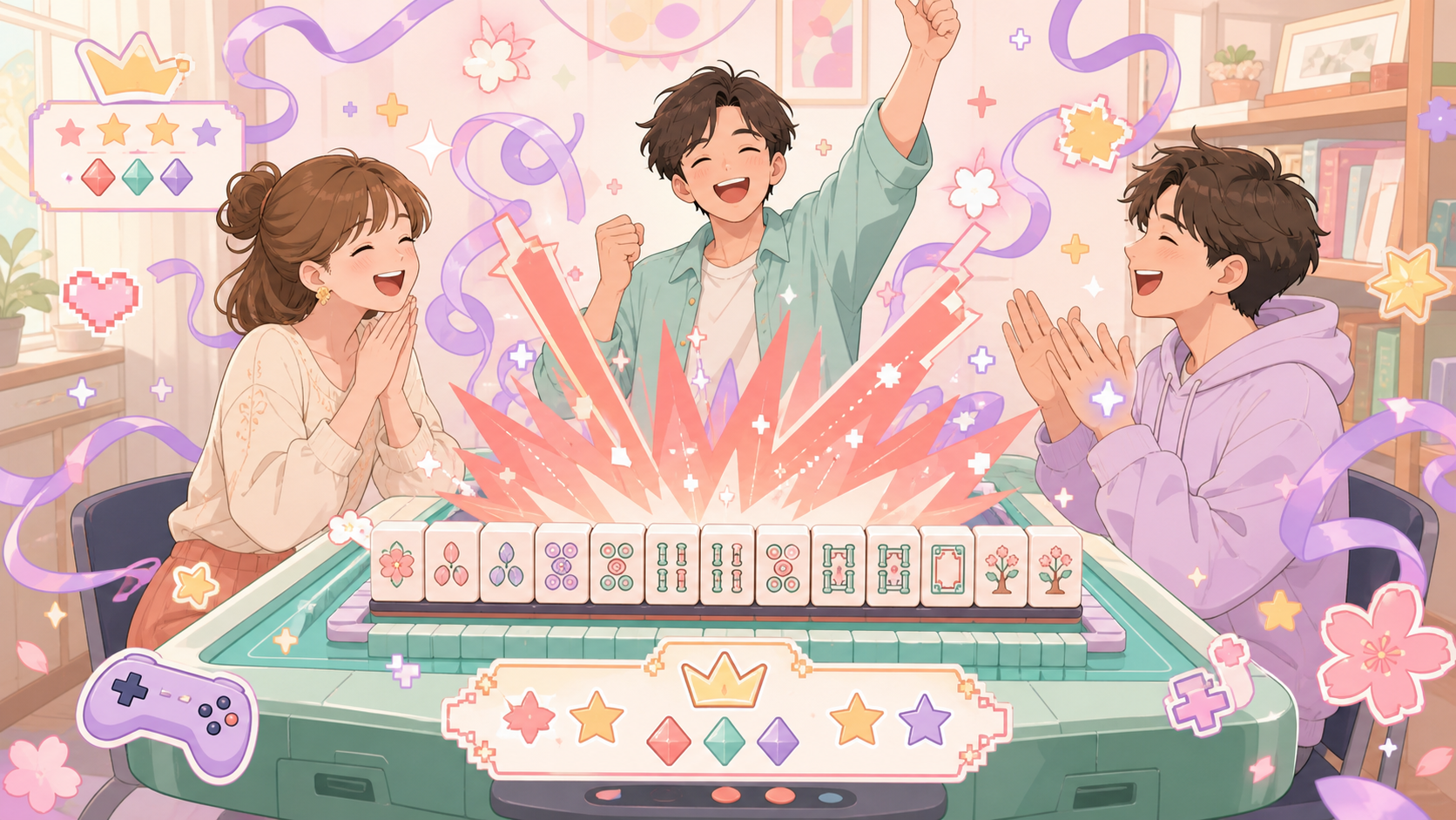 【雀魂（じゃんたま）】は初心者でも楽しめる？無課金でも遊べる？感想＆レビュー！ 段位戦で役満を和了した瞬間の派手なエフェクト演出のシーン