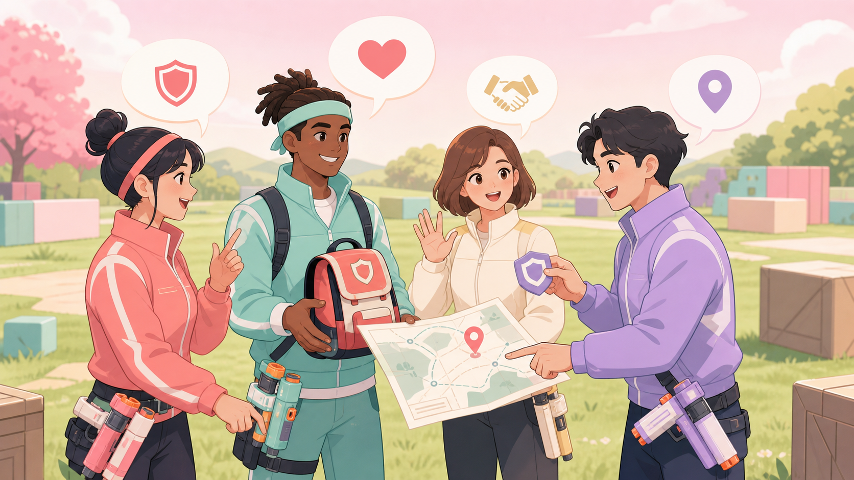 【荒野行動】は今から始めても面白い?無課金でも遊べる?感想&レビュー! チームを組んだスクワッドプレイで味方と合流し連携している場面