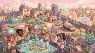 【ラストウォー】は広告どおり？実際に遊んだ感想＆正直レビュー！のアイキャッチ。まめちゃんがゲームの世界を案内するイメージ